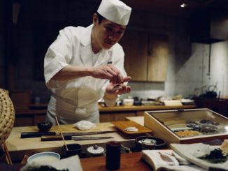 A Japanese chef cooking