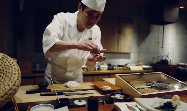 A Japanese chef cooking
